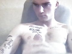 Hot tattooed dude busts a nut shoots a cum load big dick