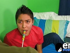 Geek twink Brycen Russell drilled hard after sucking cock