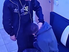 Scally Boy Uses His Gay Bitch's Mouth to Empty His Balls and Shot His Load All Over His Face