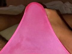 Wearing and stroking  in a sexy pink satin thong..