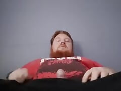 Redhead geek shows his thick cock and moans till he cums