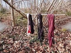 Found a stranger’s Thong and String in the woods and covered them in my cum