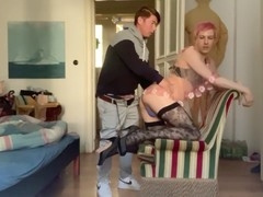 Gay twinks and crossdresser get raw anal with a hung daddy hunk