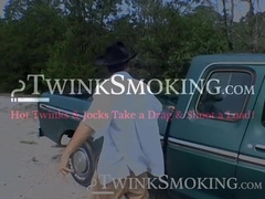 Hardcore chainsmoking and cock jerking by horny Devon and two other bad studs