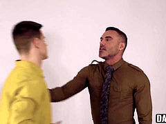 Dashing stepdad disciplines young faggot with stiff wet pounding