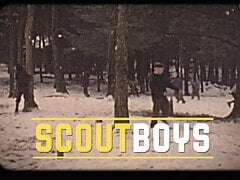 Scout twinks Austin and Oliver sneak bareback tent sex