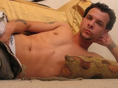 Curly-haired hottie named Santino is jacking off