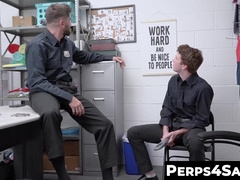 Tatted security officer sucked and milked by twink buddy 2