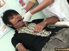 Asia twink fingered and breeded by medic for cum in mouth