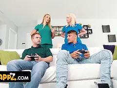 Swappz - big titted stepmoms Joslyn Jane and Kate Dee swap their stepsons for an annual figure check