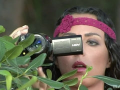 Brunette, Creampie, Dick, Outdoor, Piercing, Pussy, Threesome