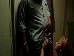 Vintage blonde bombshell with massive tits gets nailed hard at the stairs