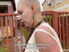 Czech Bald Rebel gets fucked in mud & gets cum on her head - POV sex