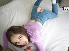 Roommate Bellamurr in ripped jeans rides my dick hard