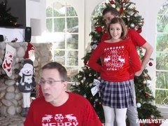 Gorgeous teen Riley Mae surprises her stepbrother with Christmas fuck