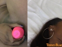 Buxomy dark-hued teenager gets spunk facial cumshot