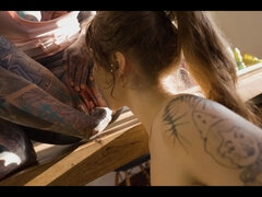 Tattoo lesbos have fun with thick Anal Toys - squirting on Eden Ivy - atm, Pussy Licking