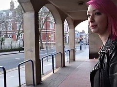 Pink hair slut flashing in public