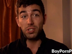 Handsome gay analfucked by two younger men and facialized