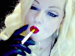 Slutty Blonde Smoking In Gloves