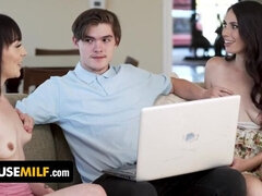 Freeuse Milf - Lucky IT Guy Helps Gorgeous Babes Setup Their Laptop While They Suck His Cock