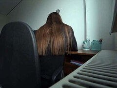 Unfaithful Wife's Anal Desk Betrayal: Husband's Friend, Real Amateur Homemade