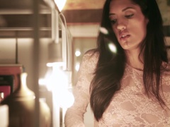 Vingeren, Masturbatie, Tepels, Kut duiken, Geschoren, Douche, Alleen, String