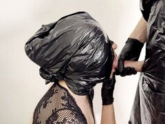 Amateur bagged girl Bagqueen gets a taste of pleasure with a mouthful of cum