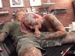 Meaty jug Evilyn Ink tats Sascha then gets drilled