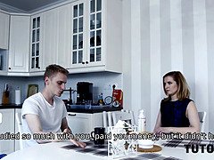 Rich boy covers tutors face with whipped cream and gives cock
