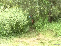 Grote mammen, Pijpbeurt, Sperma in mond, Sperma shot, Naakt, Buiten, Gezichtspunt, Openbaar