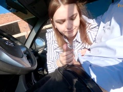 Russian girl passed the license exam (blowjob, public, in the car)