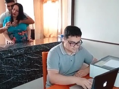 BBW Kelly Mom Hard Fuck With Stepson In Kitchen While Cuckold Husband Works