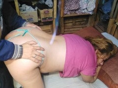 Getting it on with my girlfriend in a revealing green thong