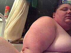 Obese girl, bath tub, tub