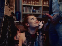 Ella Hughes sucks one hard dick while getting fucked by another