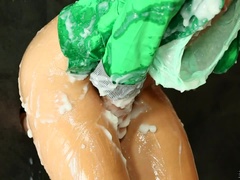 Brunette, Dildo, Gloryhole, Heels, Masturbation, Pussy, Sperm, Sucking