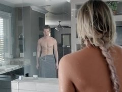 美女, ブロンド, 兄弟, バック, 彼女, Hd, シャワー, 濡れ