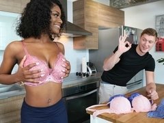 Ass, Big tits, Black, Brunette, Doggystyle, Interracial, Masturbation, Natural tits