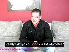 Accidental creampie in his first male porno audition