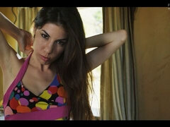 最高, お尻, 茶髪の, ドレス, 下着, 自然山雀, 一人, ストリッピング