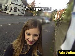 UK slut sucks policemans cock in police car