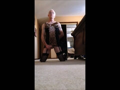 Kinky sissyboy crossdresser is into his wife's closet full of sexy lingerie and found something soft and erotic to slip into while he jerks off h