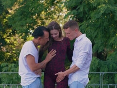 美人, フェラチオ, ハードコア, Hd, アウトドア, ロシア人, ティーン, 三人