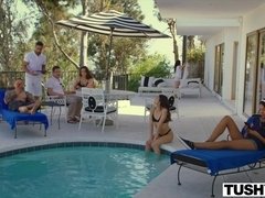 お尻, 茶髪の, カップル, 女 人男 人, はじめて, オマンコ, 馬乗り, 三人