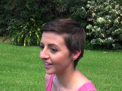 Bruinharig, Sperma in gezicht, Handbeurt, Buiten