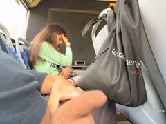 Katty West gives a public bus blowjob, milking and gargling a stranger's beef whistle!