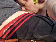 Giving her a risky blowjob in public