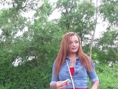 Grosse bite, Gros seins, Plantureuse, Faciale, Allemand, Hard, Rousse roux, Jarretelles