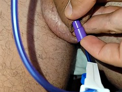 With the tiny dick the boy doubles the size after applying the serum